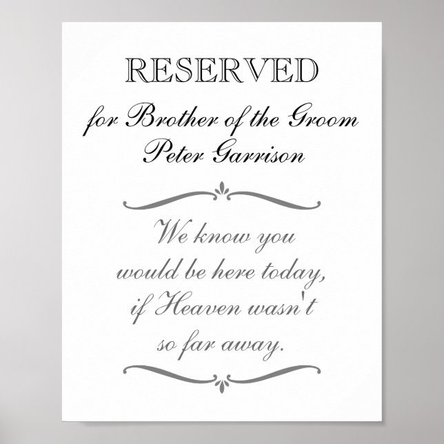 Poster Chaise réservée Frère du marié Mémorial Mariage (Devant)