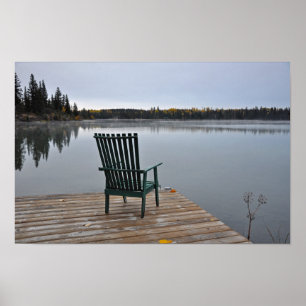 Poster Chaise vide sur le pont du lac