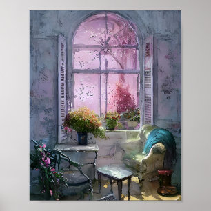 Poster chaise vintage sous fenêtre