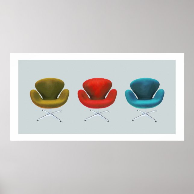 Poster Chaises de cygne modernes du milieu du siècle (Devant)