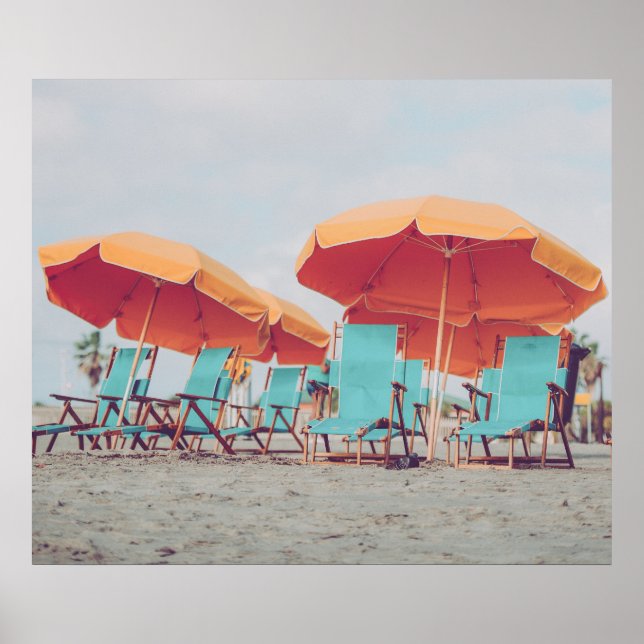 Poster Chaises de plage en bleu et orange photo (Devant)