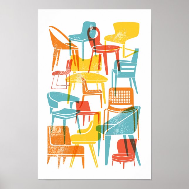 Poster Chaises modernes du milieu du siècle dans des coul (Devant)
