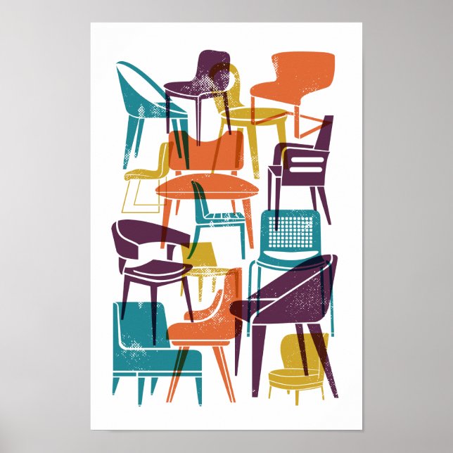 Poster Chaises modernes du milieu du siècle dans des coul (Devant)