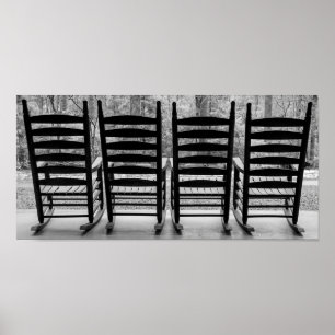 Poster Chaises rocheuses en bois noir et blanc