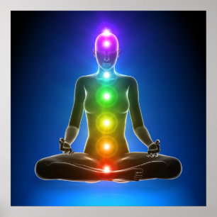 Poster chakra, sept chakras, système énergétique, symbole