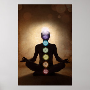 Poster chakra, sept chakras, système énergétique, symbole