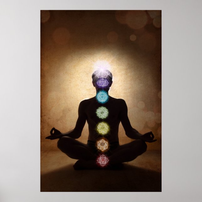 Poster chakra, sept chakras, système énergétique, symbole (Devant)