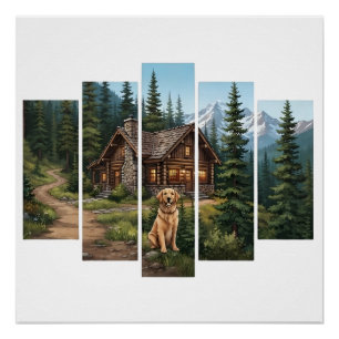 Poster Chalet de montagne Golden Retriever