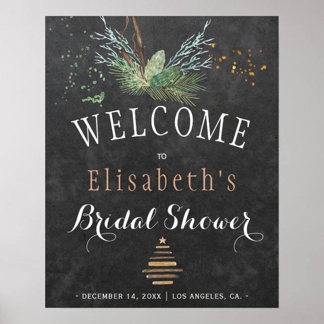 Poster Chalet naturel d'hiver aquarelle douche nuptiale (Devant)