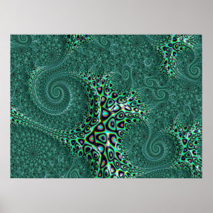 Poster Chaleureux Humide Turquoise Posé Octopus Fractal A
