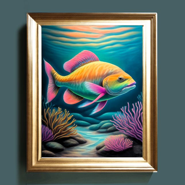 Poster Chalk coloré Dessin Poisson de récif (Créateur téléchargé)