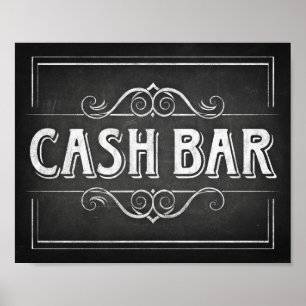 Poster Chalk Style CASH BAR Sign Print