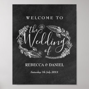 Poster Chalkboad Flacé à la main Accueil Garland Floral