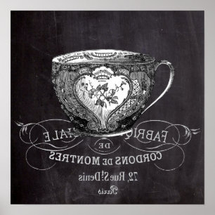 Poster Chalkboard Alice à Wonderland tea party teacup