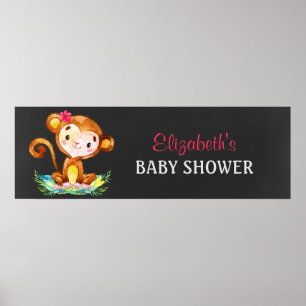 Poster Chalkboard Aquarelle Singe Baby shower Fille