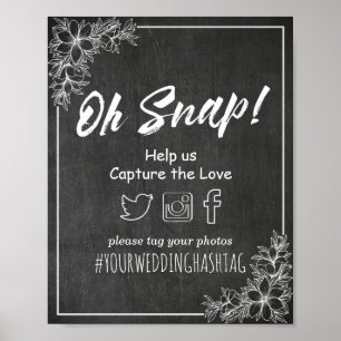 Poster Chalkboard Floral Oh Snap Hashtag Mariage Décor