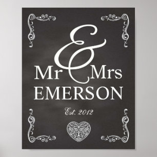 Poster Chalkboard - M. & Mme nom personnalisé
