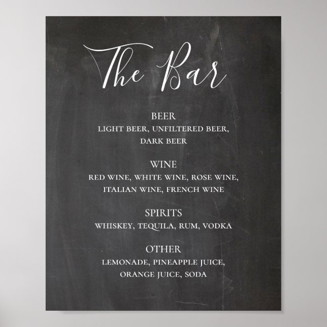 Poster Chalkboard moderne script mariage alcool boissons (Devant)