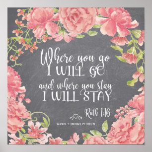 Poster Chalkboard pink peonies citation signe mariage