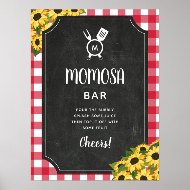 Poster Chalkboard Rouge En vichy tournesol Monogramme Mom (Devant)