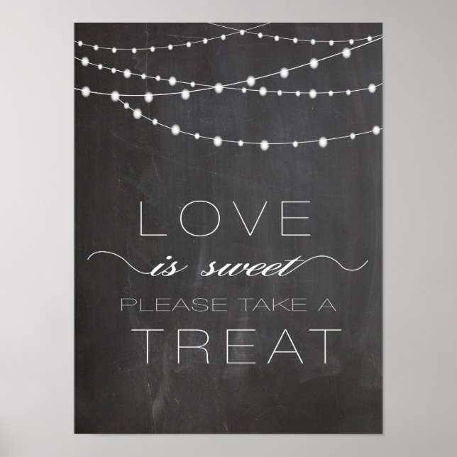 Poster Chalkboard string lights LOVE is Sweet Sign (Devant)
