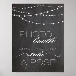 Poster Chalkboard string lights Photo booth mariage signe