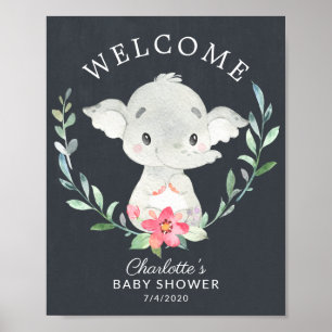 Poster Chalkboard Sweet Elephant Baby shower de bienvenue