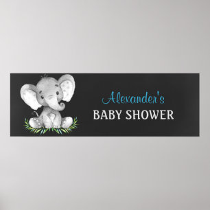 Poster Chalkboard Watercolor Elephant Boy Baby shower