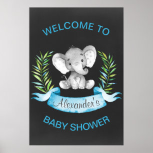 Poster Chalkboard Watercolor Elephant Boy Baby shower