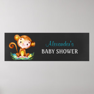 Poster Chalkboard Watercolor Monkey Boy Baby shower