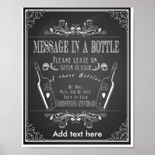 Poster Chalkboard wedding message in a bottle print