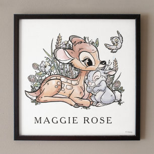 Poster Chambre de bébé aquarelle Bambi bois
