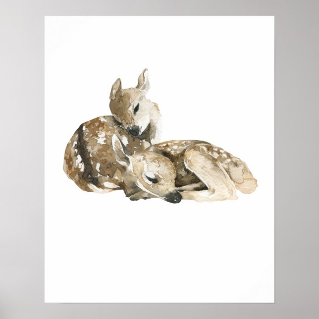 Poster Chambre de bébé faon cerf aquarelle (Devant)