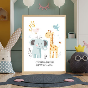 Poster Chambre de bébé personnalisée Éléphant Girafe Oise