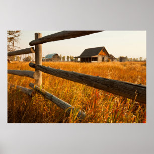 Poster Chambre de ferme et barrière de rail dans Teton