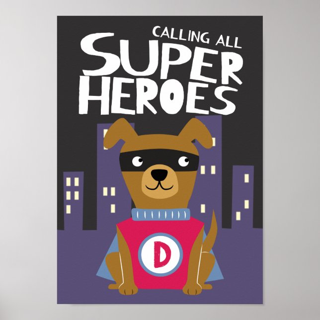 Poster Chambre de Nursery pour Garçons Super-héros Chien (Devant)