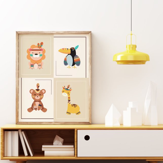 Poster Chambre d'enfants Animaux de la Forêt Bohème Neutr (Créateur téléchargé)