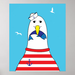 Poster Chambre d'enfants drôle goéland oiseau de mer mign