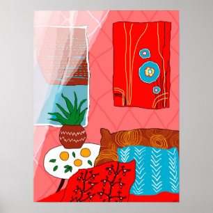 Poster Chambre rouge inspirée de Matisse avec Coussin Alo
