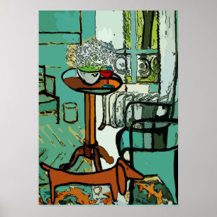Poster Chambre Verte Dachsund, Style Matisse