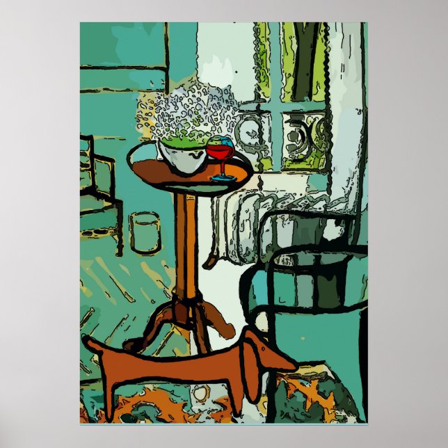 Poster Chambre Verte Dachsund, Style Matisse (Devant)