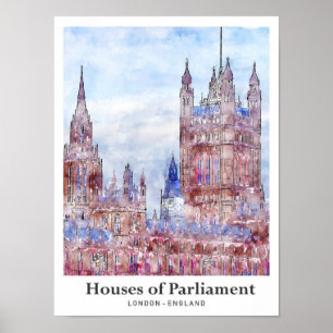 Poster Chambres du Parlement Londres Voyage Aquarelle