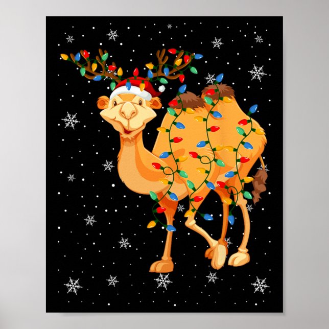 Poster Chameau Animal Santa Hat Luminaires des arbres de  (Devant)