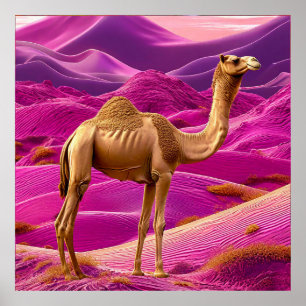 Poster Chameau de désert rose Coucher de soleil Sables rê