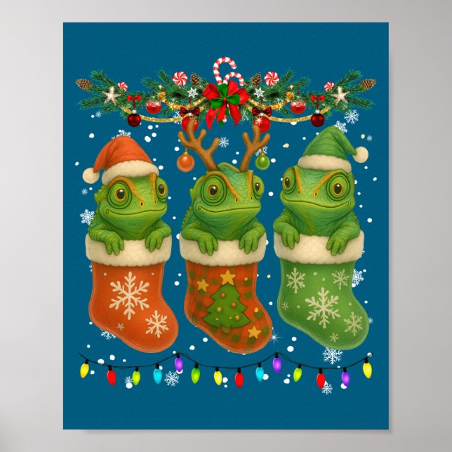 Poster Chameleon In Christmas Socks Lights Chameleon Xmas (Devant)