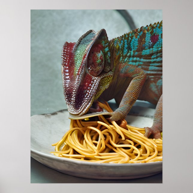 Poster Chameleon Manger Spaghetti (Devant)