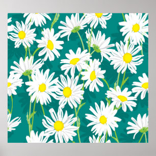 Poster Chamomile Turquoise : Illustration Florale Sans Me