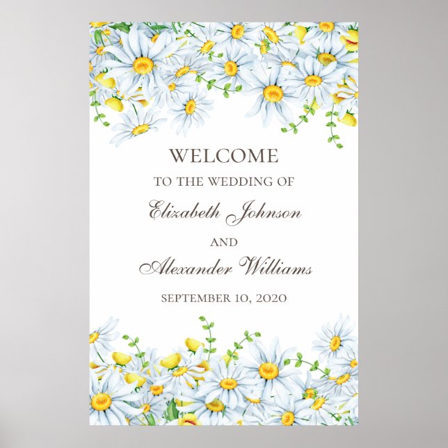 Poster Chamomille aquarelle. Accueil mariage floral (Devant)