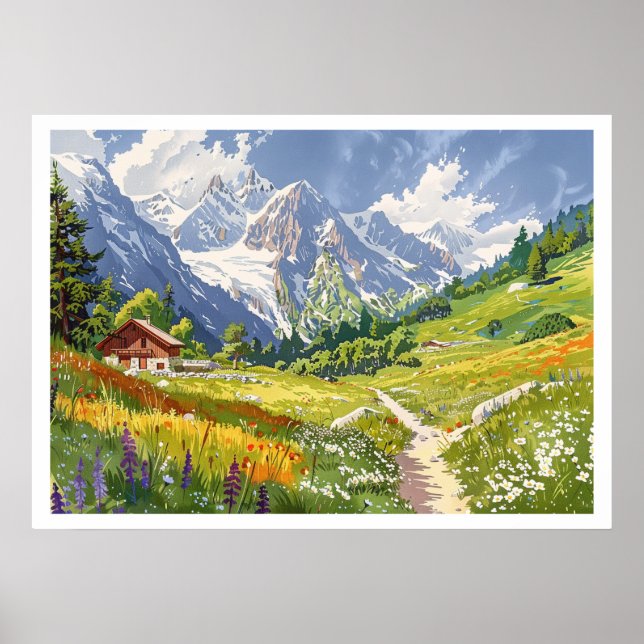 Poster Chamonix, France Montagne Retro (Devant)