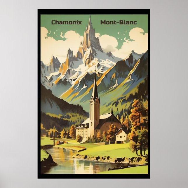 Poster Chamonix, Mont Blan, Ski (Devant)